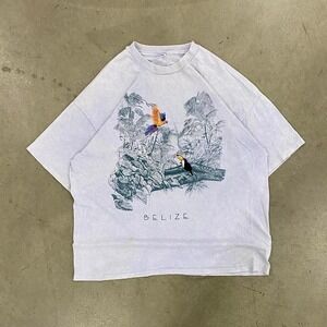 Vintage 90s Belize Parrots Birds Rainforest Jungle Nature Destination Tee Shirt